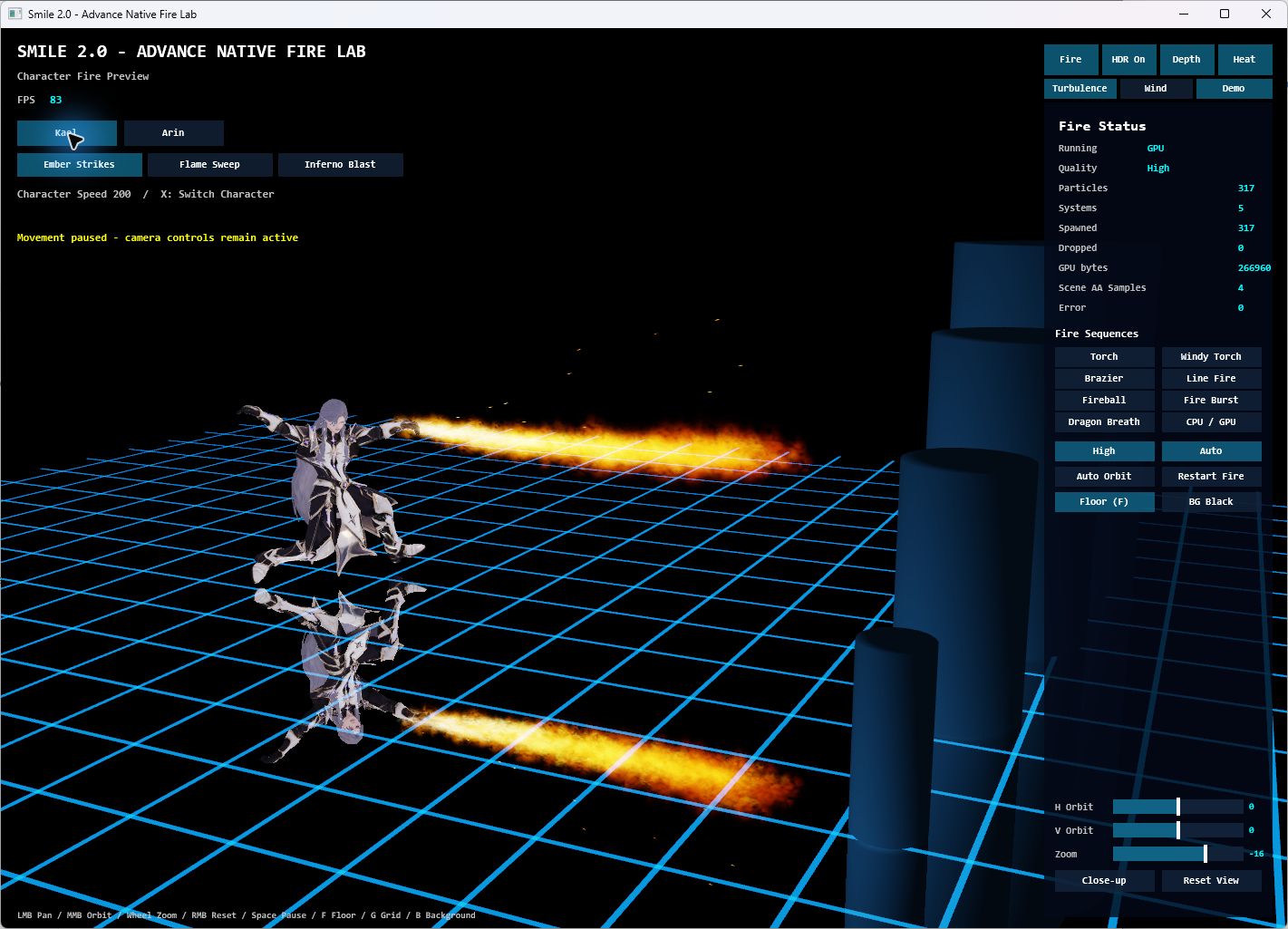 Kael punches a forward jet of flame during Ember Strikes in the native Fire Lab