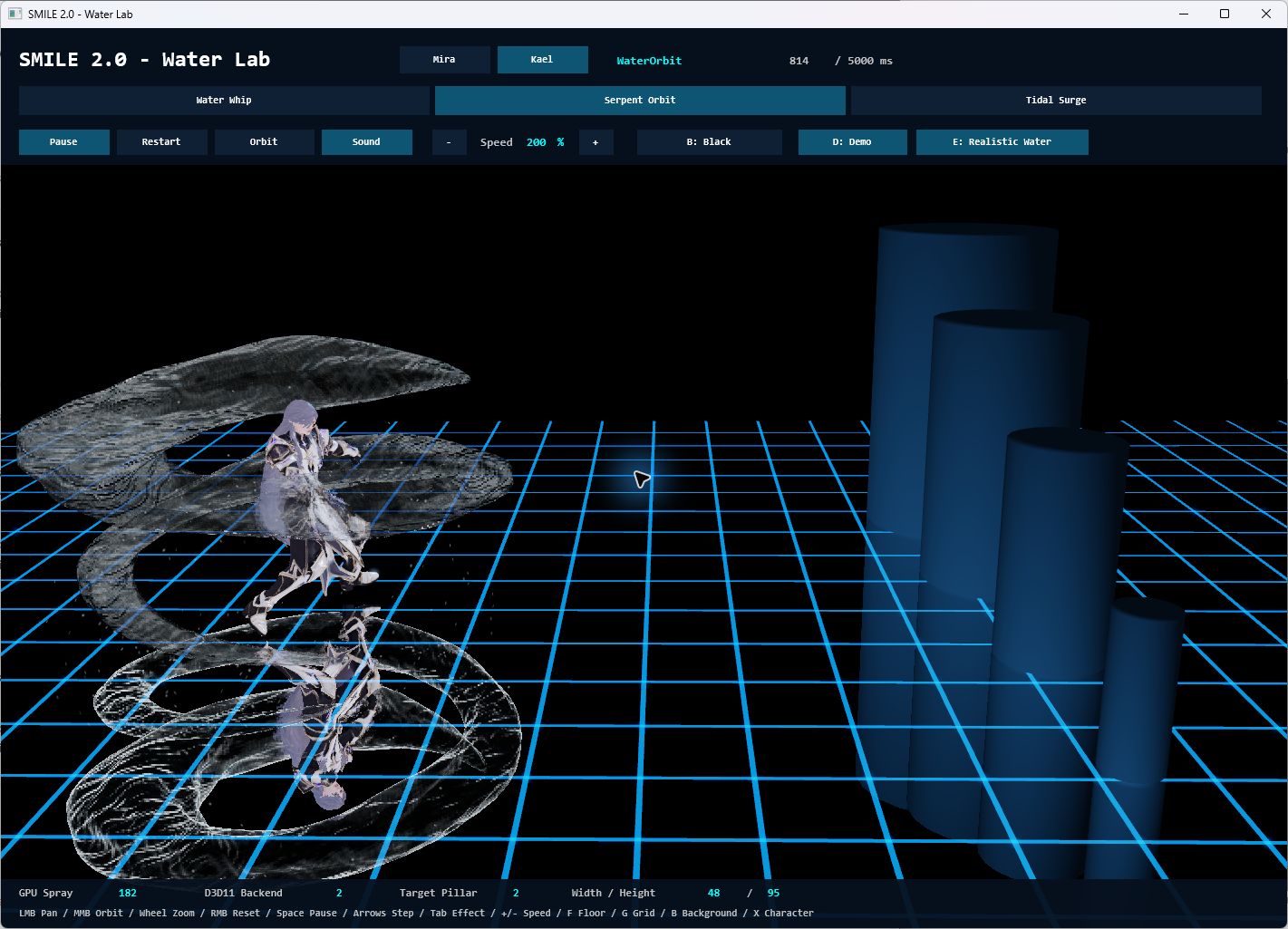 Reflective water coils around Kael during Serpent Orbit with Realistic Water enabled in the native Water Lab